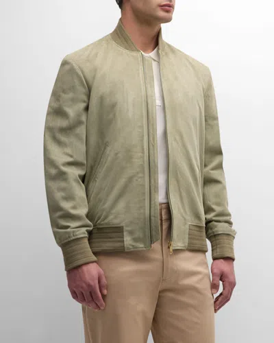 Paul Smith Men's Suede Full-zip Bomber Jacket In Light Green