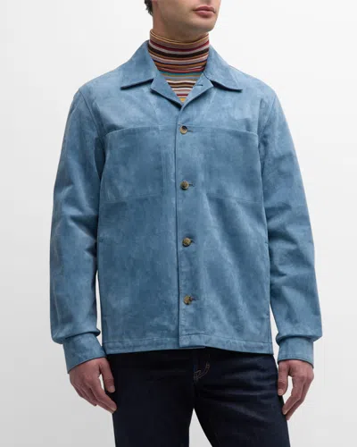 Paul Smith Men's Suede Shirt Jacket In Light Blue