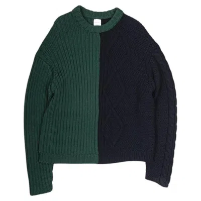 Pre-owned Paul Smith Men's Thick-knit Merino Wool Sweater L Blue-green Italy In Black