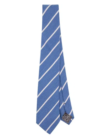 Paul Smith Pointed-tip Striped Tie In Blue