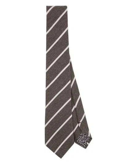 Paul Smith Striped Wool-blend Tie In Brown