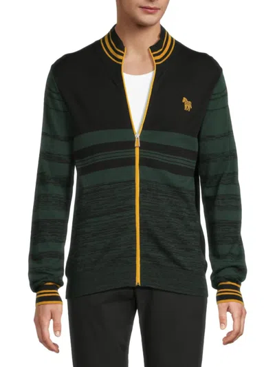 Paul Smith Men's Tipped Wool Zip Cardigan In Green