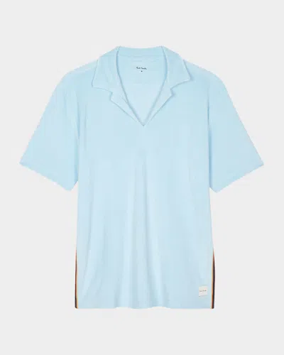 Paul Smith Men's Toweling Johnny Collar Polo Shirt In Turquoise