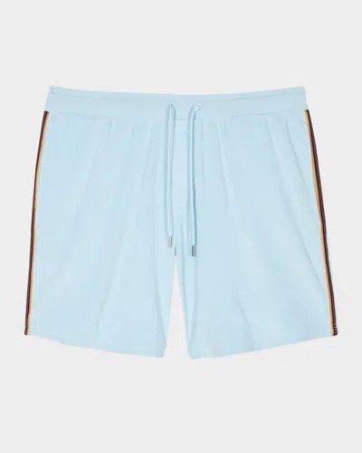 Paul Smith Men's Toweling Side-stripe Shorts In Turquoise