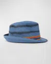Paul Smith Men's Trilby Bright Stripe Straw Fedora Hat In Blue