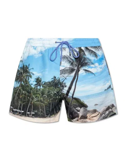 Paul Smith Men's Tropical Print Swim Shorts In Blue