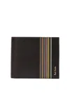 Paul Smith Black Leather Signature Stripe Block Billfold Wallet In Black