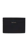 Paul Smith Black Leather Card Holder With Colored Stripes  In Black