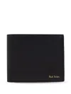 Paul Smith Black Leather Wallet With Signature Stripe Pattern In Black