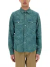 Paul Smith London Floral Cotton Denim Western Snap-up Shirt In Blue
