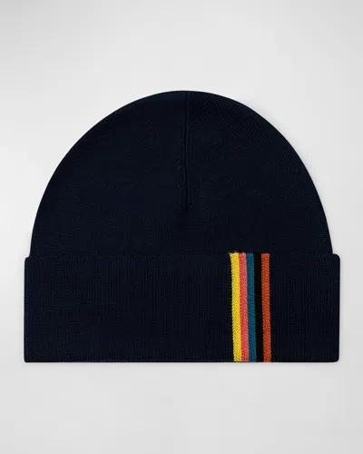 Paul Smith Men's Wool Artist Stripe Beanie Hat In Blue