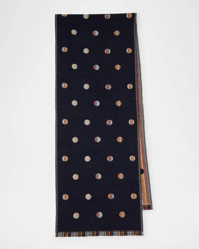 Paul Smith Men's Wool Reversible Stripe Polka Dot Scarf In Multi