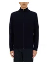 Paul Smith Zip-up Cardigan Funnel Neck In Blue