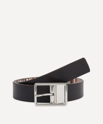 Paul Smith Mens Black Leather Reversible Signature Stripe Belt