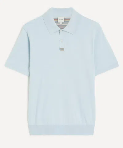 Paul Smith Mens Blue Knitted Signature Stripe Trim Polo Shirt