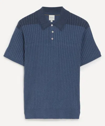 Paul Smith Mens Blue Rib-knit Polo Shirt