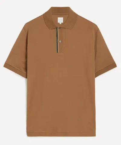 Paul Smith Mens Brown Knitted Signature Stripe Trim Polo Shirt