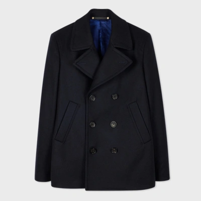 Paul Smith Navy Wool-cashmere Pea Coat Blue