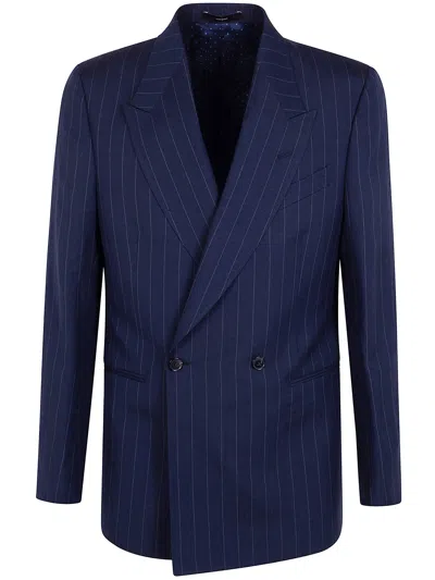 Paul Smith Double-breasted Pinstripe Blazer In Blue