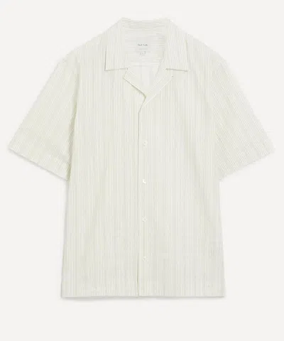 Paul Smith Mens Ecru Cotton-linen Textured Stripe Short-sleeve Shirt In White