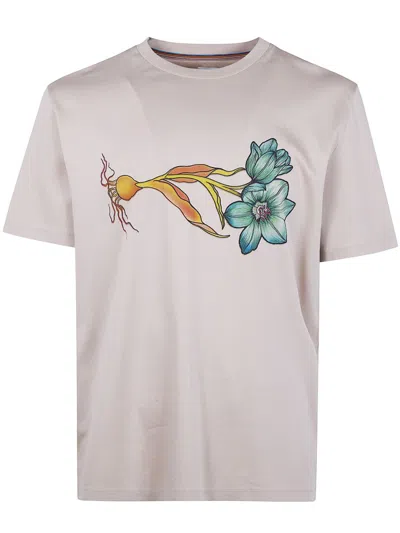 Paul Smith Mens Flower Print T-shirt Clothing In Pink