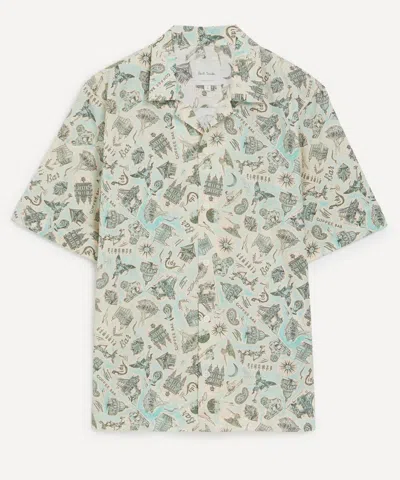 PAUL SMITH PAUL SMITH MENS GREEN SOUVENIR SHORT-SLEEVE COTTON SHIRT