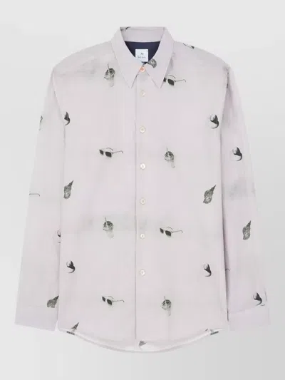 Paul Smith Mens Long Sleeve Printed Shirt Buttondown In White