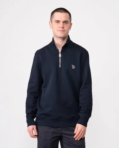 Paul Smith Mens Long Sleeve Regular Fit Half Zip Zebra Logo Sweatshirt In Blue