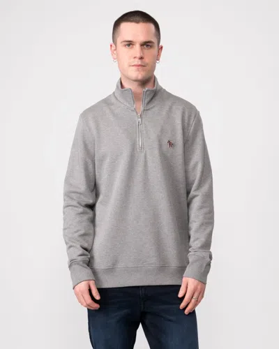 Paul Smith Mens Long Sleeve Regular Fit Half Zip Zebra Logo Sweatshirt In Gray
