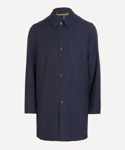 Paul Smith Mens Navy Plaid Mac Coat With Gilet