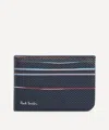 Paul Smith Mens Navy Woven Leather Signature Stripe Double Card Holder In Blue