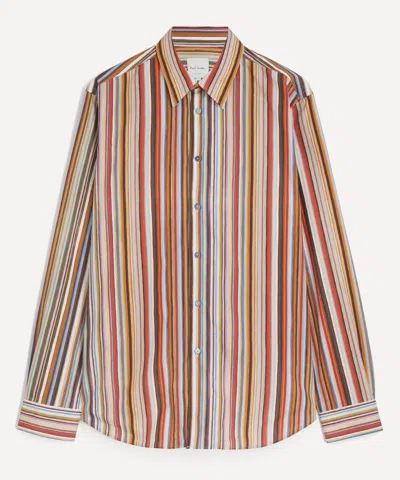 Paul Smith Mens Painted Signature Stripe Print Cotton Shirt In Neutral