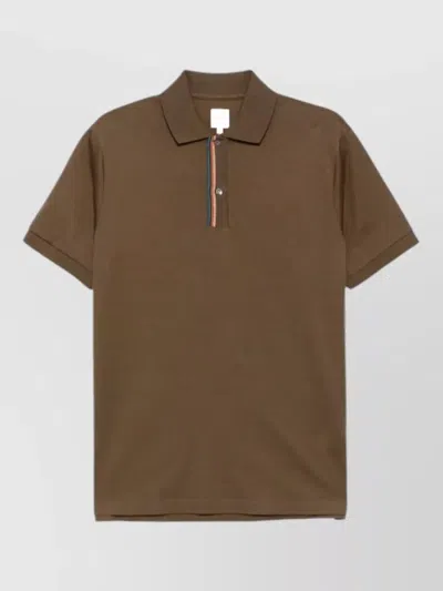 Paul Smith Mushroom Solid Shirt Collar Polo In Olive