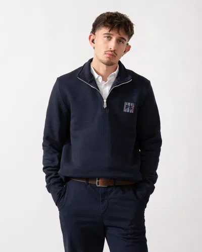 Paul Smith Mens Reg Fit Half Zip Stitch Stripe Logo Sweatshirt In Blue