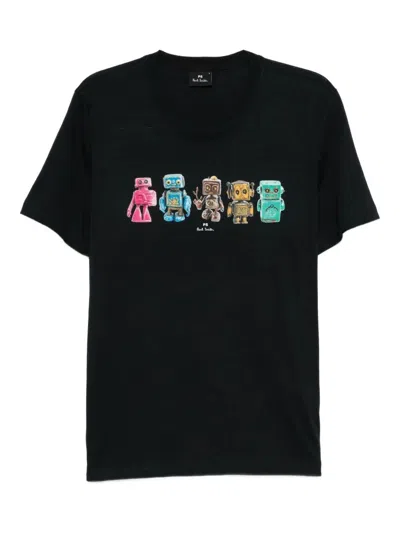 Paul Smith Mens Reg Fit T Shirt Robots In Black