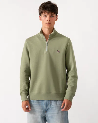 Paul Smith Mens Regular Fit Half Zip Sweatshirt With Zebra Logo In Green