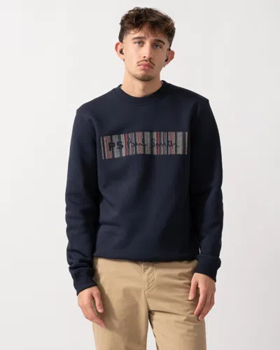 Paul Smith Mens Regular Fit Stitch Stripe Logo Sweatshirt In Blue