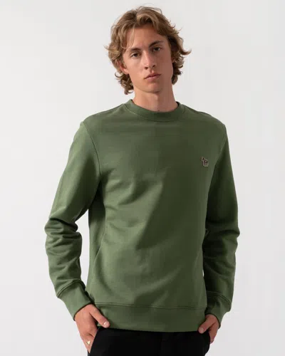 Paul Smith Mens Regular Fit Organic Cotton Zebra Logo Sweatshirt In Green