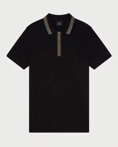 Paul Smith Mens Regular Fit Zip Polo With Stripe Tipping