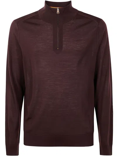 Paul Smith Mens Sweater Zip Neck In Burgundy