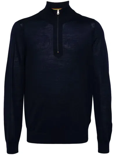 Paul Smith Mens Sweater Zip Neck Clothing In Blue