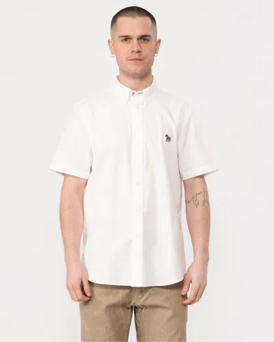 Paul Smith Mens Tailored Fit Short Sleeve Zebra Badge Shirt In White