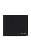 Paul Smith Black Leather Wallet With Signature Stripe Pattern In Black
