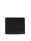 Paul Smith Black Leather Wallet With Signature Stripe Pattern In Black
