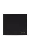 Paul Smith Black Leather Wallet With Signature Stripe Pattern In Black