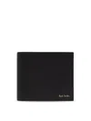 Paul Smith Black Leather Wallet With Signature Stripe Pattern In Black