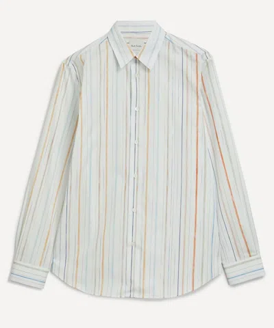 Paul Smith Mens White Multi-stripe Regular Fit Cotton Shirt