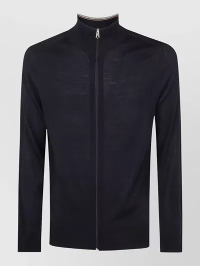 Paul Smith Mens Zip Cardigan High Collar Ribbed Trims In Black