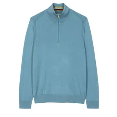 Paul Smith Menswear Merino Wool Half Zip Sweater In Blue