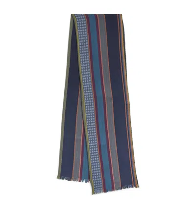 Paul Smith Merino-silk City Stripe Scarf In Blue